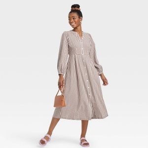 Balloon Long-Sleeve Button Front Dress